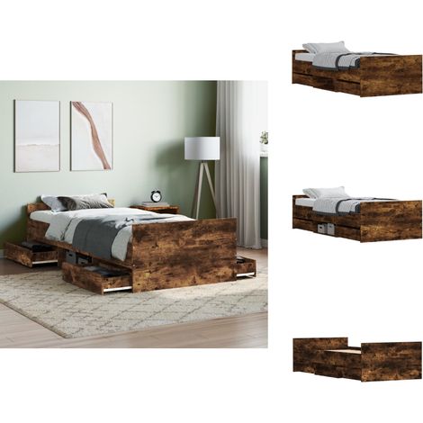 Cadre de lit sans matelas chêne fumé 90x200 cm - Lit Double - Cadre De Lit - Lit Simple - Meuble De Chambre - Literie (1/5)