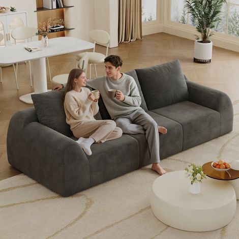 Divano a compressione in spugna da 257 cm, divano senza struttura rigida, divano a compressione per soggiorno, camera da letto, appartamento, non richiede montaggio, grigio scuro (1/5)
