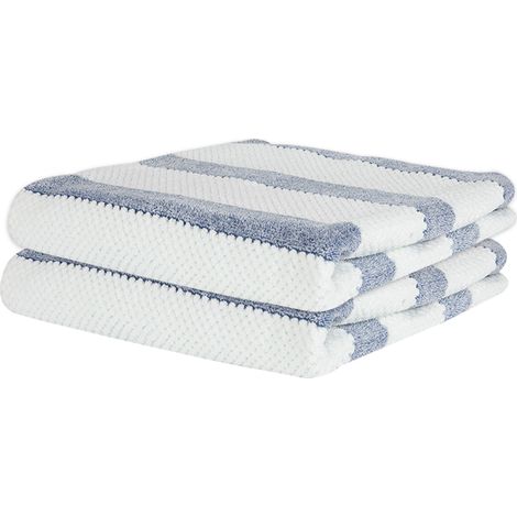 Lot de 2 serviettes en microfibre gaufrée - Serviette de bain ultra-douce et absorbante, bleue (1/4)