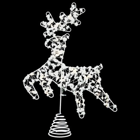 Sapin de Noël à LED avec cime en forme de renne, en fer forgé blanc (1/5)