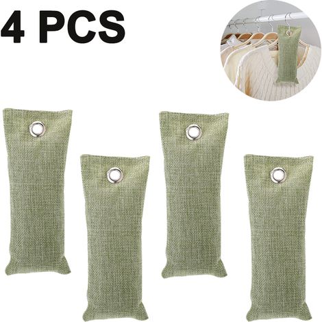 Lot de 4 sachets purificateurs d'air au charbon de bambou activé, sachets désodorisants pour chaussures au charbon actif, éliminateur d'odeurs pour voiture, chaussures, placard, salle de bain (75 g pa (1/5)