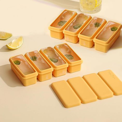 Bac à glaçons en silicone avec couvercle – Moule de haute qualité, empilable et grande capacité idéal pour la congélation, le whisky et les cocktails démoulage facile (Orange) (1/5)