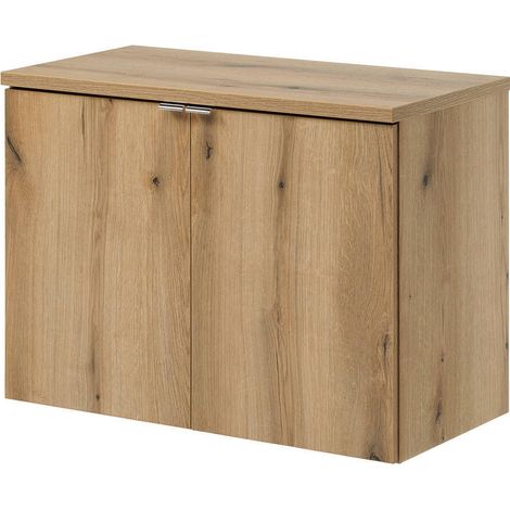 Set NEWPORT Armadio Pensile Sottolavabo con Piano di Lavoro 80x60x40 Effetto Rovere [en.casa]