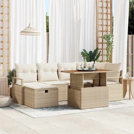 Garten-Sofa-Set 7 pcs Beige Poly-Rattan (1/5)
