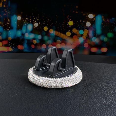 Auto-Handyhalterung mit Strasssteinen - 360 Grad verstellbar - 8 x 4,5 cm - Selbstklebend - Für Armaturenbrett - Glitzernder Konsolenhalter für die meisten Autos (Weiß) (1/4)