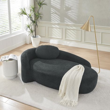 Canapé ovale une place, fauteuil gain de place avec accoudoirs et coussin pour salon, chambre, appartement,Noir (1/5)