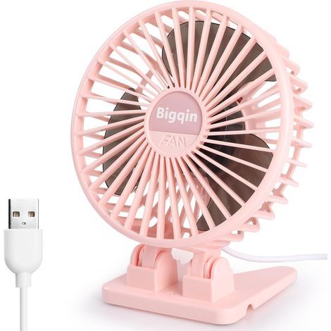 Mini Portable USB Fan Quiet - 3 Speeds in One Button, Adjustable Angle, Powerful for Home Office Table, Pink (1/5)