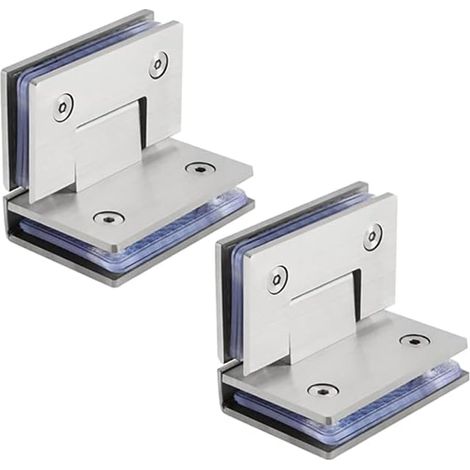 2 Charnière De Porte en Verre sans Cadre 90 Degrés Clips De Salle De Bain INOX Brossé Charnière De Douche en Forme De L Roulement 50Kg par Paire pour Verre Trempé De 8 À 12 Mm D'épaisseur (1/4)