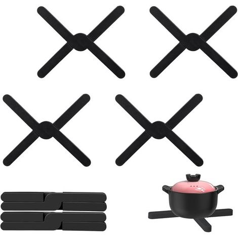 6 posavasos de silicona plegables para ollas y sartenes (negros) (1/5)