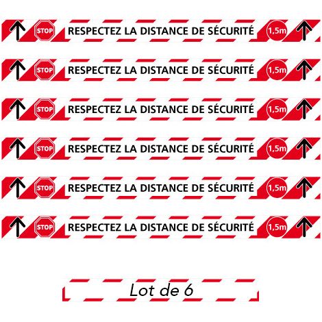 BANDE SOL SPECIAL COVID19 . LOT DE 6 BANDES SOL ADHESIVES AVEC COLLE FORTE . RESPECTEZ LA DISTANCE DE SECURITE  PENDANT L'EPIDEM. Distance de 1m50 .  - Distance de 1m50