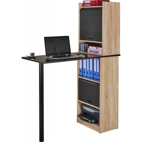 Bureau Haut et Rangements Chêne Noir (1/5)