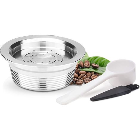 Capsule de café réutilisable en acier inoxydable, 1 capsule avec cuillère et pinceau (1/5)