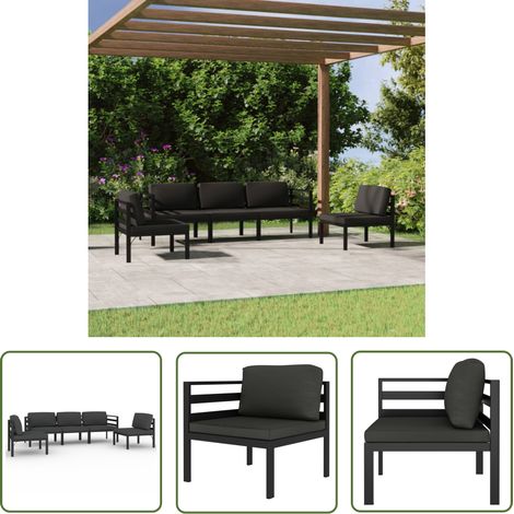 The Living Store Salon de jardin 5 pcs avec coussins Aluminium Anthracite - Salon De Jardin - Meubles De Jardin - Mobilier Extérieur - Set De Salon De Jardin - Canapé D'angle (1/5)