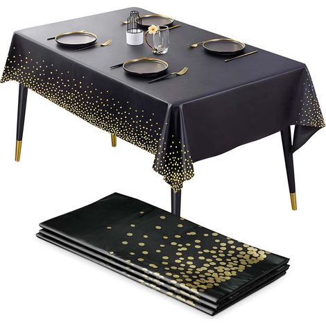 Nappe Noire Jetable,3 Pièces Nappe Jetable Anniversaire,Nappe Papier Noir,Nappe Anniversaire pour Décorations de Table,Les Mariage,Pique-Nique,Halloween,Noël,137 x 274 cm (1/5)