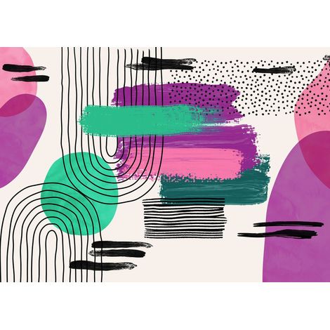papier peint panoramique forme graphique blanc, vert et violet  - Komar (1/3)