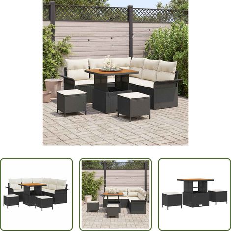 Mobilier extérieur - Ensemble de canapé de jardin avec coussin 8 pcs Noir polyrotin (1/5)