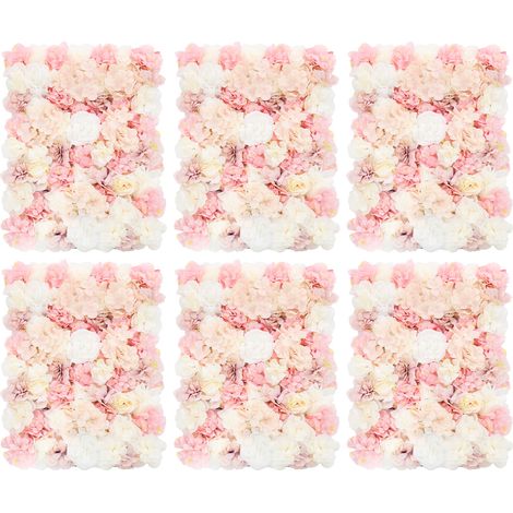 Lot de 6 panneaux muraux de fleurs artificielles, roses hortensias dahlias, mur végétal artificiel pour fond photo mariage, réception, salon et maison, décoration intérieure et extérieure - 60×40 cm, (1/5)