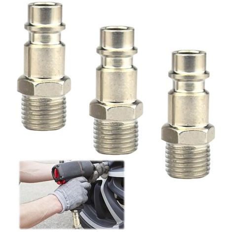 Conector neumático de 3 piezas de 1/4", conector roscado de hierro, para compresor y herramientas, color plata. (1/5)