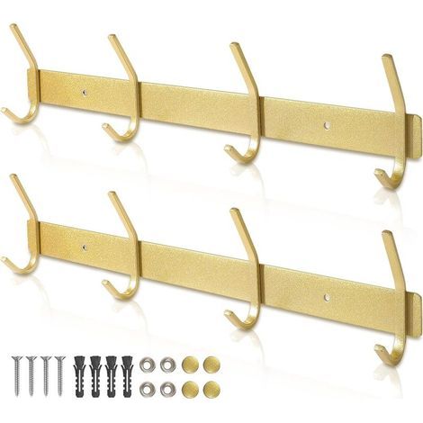 Goldene Wandgarderobe, 24,7 cm, 2er-Set Edelstahl-Kleiderhaken mit je 4 Haken für Bad und Küche (1/5)
