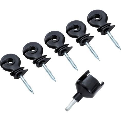 Kit di attrezzi composto da 100 isolatori ad anello a vite per recinzioni elettriche + mandrino di serraggio, accessori per pali di recinzione in legno per prati, per corde, fili e trefoli. (1/4)