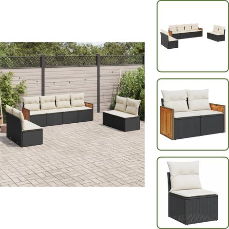8-tlg. Garten-Sofagarnitur mit Kissen Schwarz Poly Rattan - Gartenmöbel - Rattan Möbel - Gartenlounge - Esstisch Set - Lounge Set (1/5)