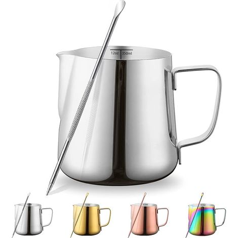 Pichet à lait, Pichets Vapeur En Acier Inoxydable Avec Stylo De Décoration, Mousseur Cappuccino Latte Art Barista Tasse Argent (1/5)