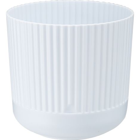 Pot de fleurs en plastique avec soucoupe, couvercle style vintage, 18 cm, blanc mat, motif rayé (1/4)