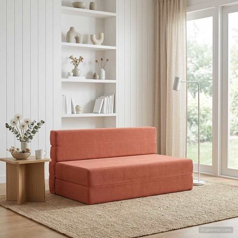 Canapé-lit pliable 2-en-1 en tissu 100 % polyester rouge orange, 152 x 86,5 x 60 cm - PANGIVO (1/5)