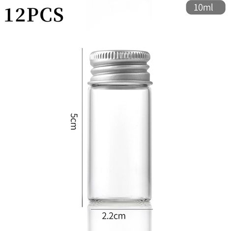 12 mini bottiglie di vetro trasparente - Bottiglie per caramelle, con tappo a vite in alluminio per campioni, piccoli contenitori, regali di nozze, decorazioni (10 ml) (1/4)