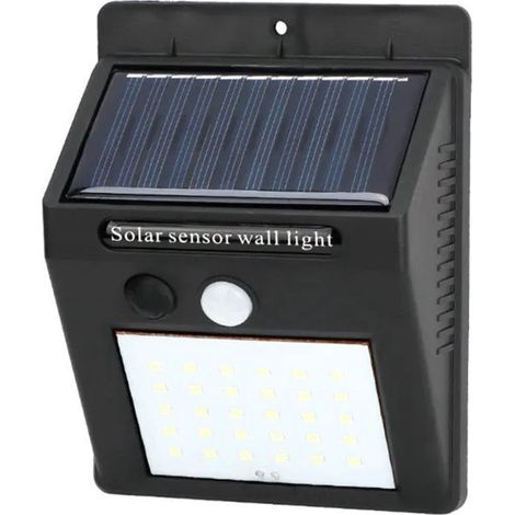 Lampe solaire LED à détecteur de mouvement - éclairage extérieur - éclairage de jardin solaire - applique murale avec 30 LED et détecteur de mouvement - Noir - Alliage d'aluminium noir (1/5)