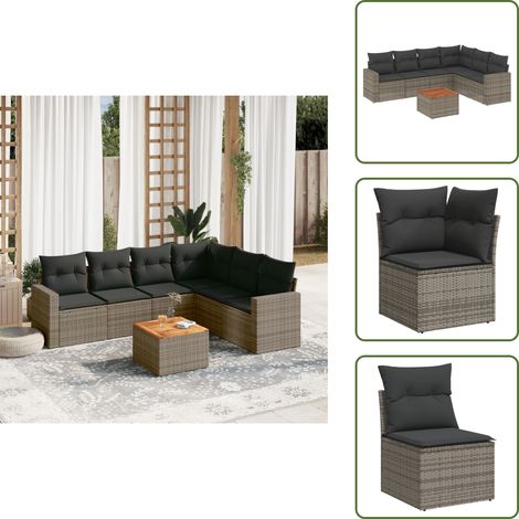 Rattan PE - vidaXL Set Divani da Giardino 7 pz con Cuscini Grigio in Polyrattan - Mobili da terrazza