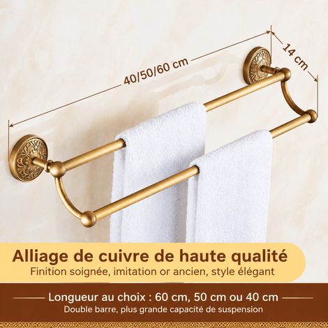 Porte-serviettes mural en cuivre modèle Colombie double barre 60 cm avec vis incluses et colle sans perçage 8 kg – Livraison gratuite (1/2)