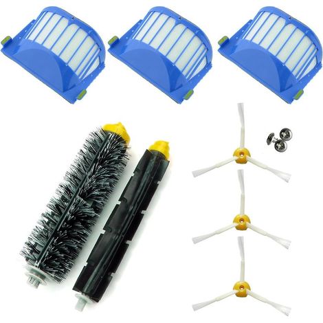 Asp-Robot Replacement Kit for Roomba 600/610/620/621/630/650/651/655/660/661/PET Robot Vacuum Cleaner with 3 AeroVac Filters, 3 Blades Brushes, 1 Center Brush, 1 Center Roller and Accessories (1/4)