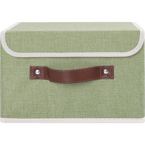 Boîte de rangement avec couvercle, boîte de rangement avec poignée en cuir PU, couvercle pliable, coton et lin, vert. (1/4)