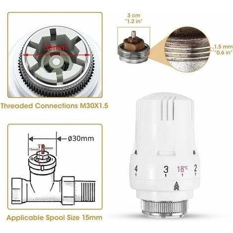 Lot de 4 Tête Thermostatique, Robinet Thermostatique Radiateur, Tete Thermostatique Radiateur, Valve de Radiateur Thermostatique M30 x 1,5, (1/4)