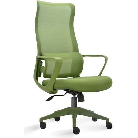 Silla de oficina alta de diseño ergonómico, regulable en altura, con apoyo lumbar. Modelo Camille, color verde. (1/5)