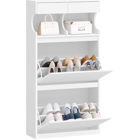 Meuble à Chaussures, Armoire à Chaussures, Séparateur Réglable, Grande Capacité pour Entrée, Couloir, Chambre, 12 Paires, 2 Abattants, Blanc (1/5)