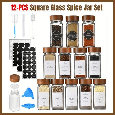 Pot à épices 12 Pots Épices Verre Carrés usage quotidien (1/4)