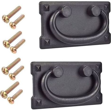 2 Pièces Poignée - Noir Porte Rectangulaire Poignée Tiroir Vintage Poignée à Anneau pour Meuble Classique avec Vis (1/5)