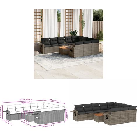 11-tlg. Garten-Sofagarnitur mit Kissen Grau Poly Rattan - Gartenmöbel Set - PE-Rattan Möbel - Outdoor Lounge - Esszimmergarnitur - Balkonmöbel - Home & Living (1/3)