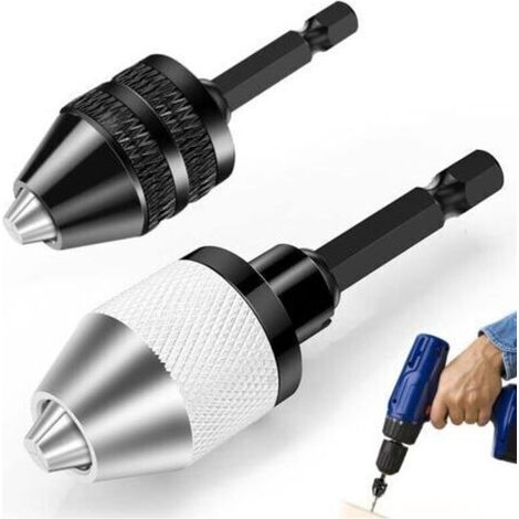 2 pièce Mandrin Perceuse, Mandrin Autoserrant Hexagonale 6.35mm (1/4"), Mandrin pour Visseuse Capacité 0.3-6.5mm, Mandrin de Perçage Sans Clé, pour Perceuse Visseuse Électrique Outil de Conversion (1/5)