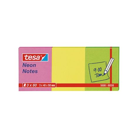 TESA Haftnotiz tesa® Neon Notes 40 x 50 mm (B x H) pink gelb grün 80 Bl./Block 3 Block/Pack. (1/4)