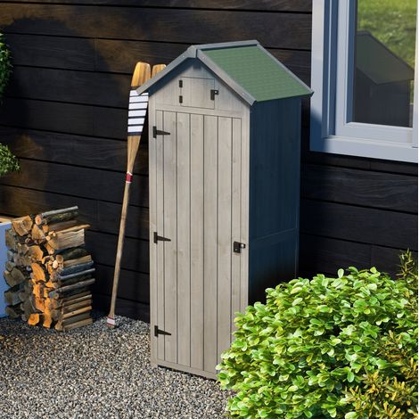Armario de jardín 77x54.2x179 cm gris en madera con techo impermeable y ventana (1/5)