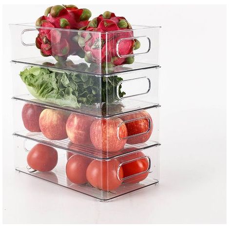 4 boîtes de rangement empilables pour réfrigérateur, transparentes, pour plan de travail, pour fruits et légumes, 26,5 x 15 x 7,7 cm (1/4)