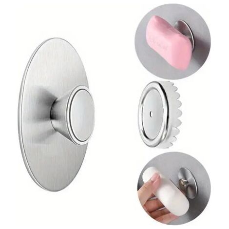 Porte-savon mural 2 pièces, porte-savon à ventouse magnétique en acier inoxydable, étagère à savon murale, support de rangement de savon simple pour salle de bain à domicile, accessoires de salle de b (1/5)