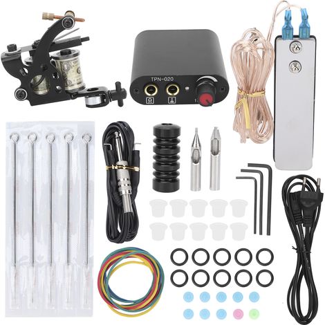 Machine de Tatouage Liner Shader Bobine avec Aiguilles 3RL 5RL - Kit Débutant Alimentation 90-265V EU (1/5)