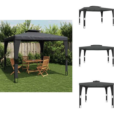 Tonnelle à double toit anthracite 3,98x2,98 m acier - Tonnelle - Tonnelles - Tonnelle De Jardin - Tonnelle D'extérieur (1/5)