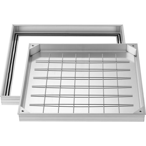 VEVOR Chiusino Pedonabile con Telaio 600 x 600 mm, Chiusino Carrabile con Telaio da Incasso per Canale di Drenaggio in Acciaio al Carbonio Superficie Antiscivolo per Marciapiedi Giardini Cortili (1/5)