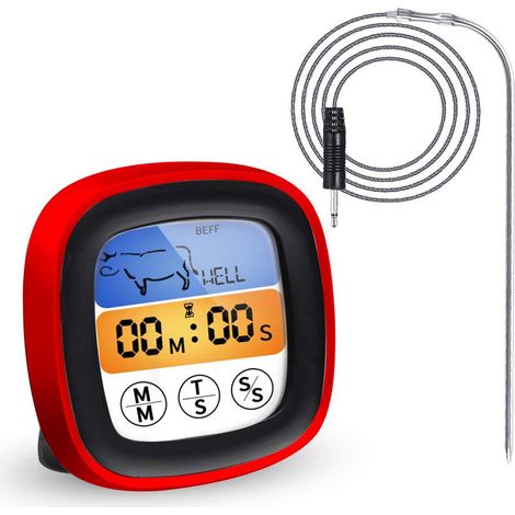 Thermomètre Cuisine, Thermomètre à viande Sonde Ultra-Longue Lecture instantané Thermomètre Cuisson pour Grill BBQ Steak Bonbons Lait (Rouge) (1/5)