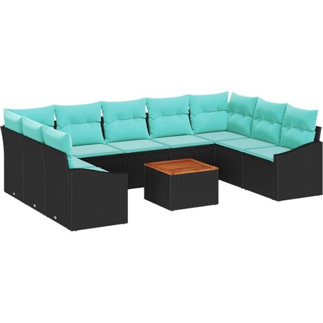 Set Divano da Giardino con cuscino 10 pcs Nero polyrattan vidaXL